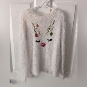 Childrens Place Girls Holiday Sweater Sequined Reindeer